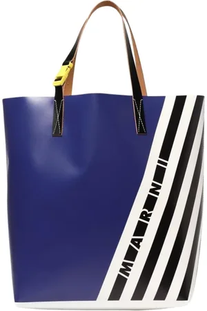 Marni Tassen, Heren, Blauw, ONE Size, Gestreepte Tote Tas