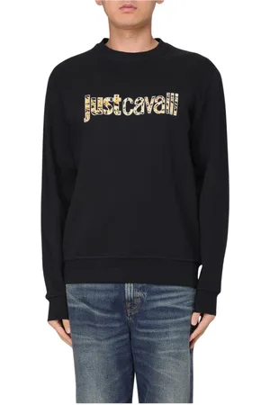 Roberto Cavalli Sweatshirts & Hoodies, Heren, Zwart, M, Katoen, Zwarte Animal Print Sweater