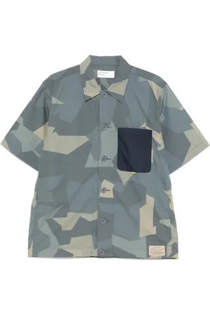Universal Works Overhemden, Heren, Blauw, XL, Katoen, Tech Shirt - Olijfgroen