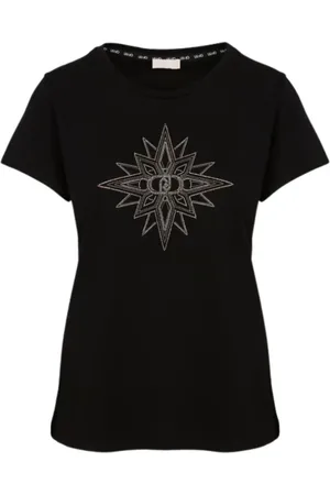 Liu Jo Tops, Dames, Zwart, 2Xs, Katoen, Basis Katoenen T-shirt met Strass Logo