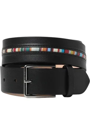 Paul Smith Accessoires, Heren, Zwart, ONE Size, Leren Riem met Multicolor Streep