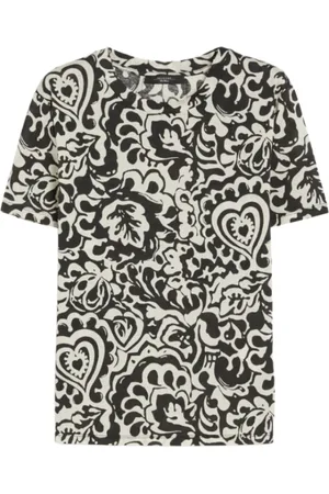 Max Mara Tops, Dames, Veelkleurig, L, Katoen, Etnisch Print Katoenen T-Shirt Cadine