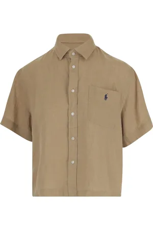Ralph Lauren Overhemden, Dames, , M, Linnen, Logo Linnen Polo Shirt
