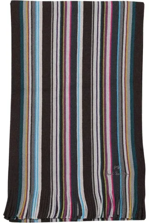 Paul Smith Accessoires, Heren, Veelkleurig, ONE Size, Wol, Gestreepte Gebreide Sjaal in Blauw