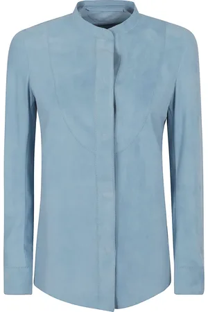 SALVATORE SANTORO Blouses & Shirts, Dames, Blauw, XS, Leer, Blauw Leren Jas Stijlvol Comfortabel