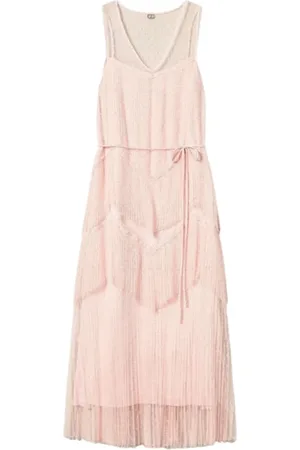 Twin-Set Kleedjes, Dames, Roze, M, Polyester, Lange Geplooide Jurk in Roze