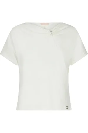 Liu Jo Tops, Dames, Wit, S, Katoen, Asymmetrisch Katoenen T-shirt met Juweeldetail