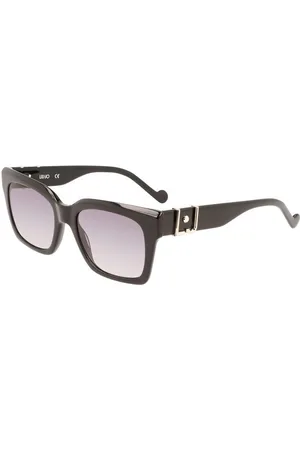 Liu Jo Accessoires, Dames, Zwart, ONE Size, Zwarte Acetaat Rechthoekige Zonnebril met Rooklens