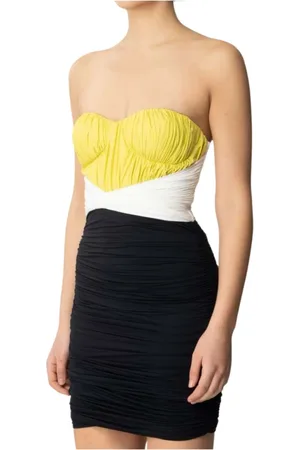 Elisabetta Franchi Kleedjes, Dames, Veelkleurig, XL, Korte Gedrapeerde Tricolor Jurk