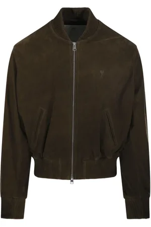 Ami Jassen, Heren, Groen, L, Leer, Zwarte Olijf Rits Jas
