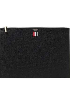 Thom Browne Tassen, Dames, Zwart, ONE Size, Zwarte leren ritssluitingstas