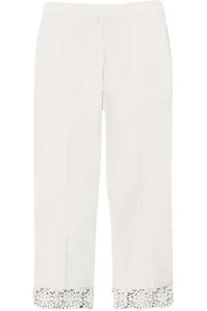 Twin-Set Broeken, Dames, Wit, S, Katoen, Witte Cropped Katoenen Broek met Kant