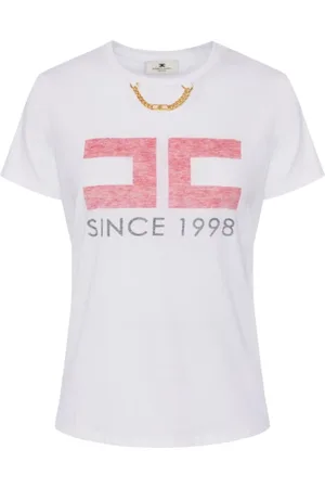 Elisabetta Franchi Tops, Dames, Wit, L, Katoen, Logo T-shirt in katoenen jersey