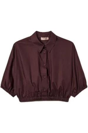 Twin-Set Blouses & Shirts, Dames, Bruin, M, Katoen, Korte Blouse Koffie Shirt
