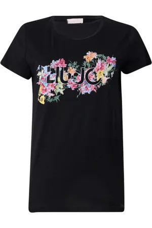 Liu Jo Tops, Dames, Zwart, M, Katoen, Bloemenprint Katoenen T-shirt