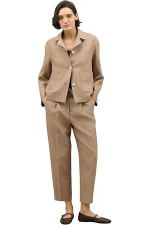 Boglioli Jassen, Dames, Bruin, S, Linnen, Gemengd linnen visgraat Margot Blazer
