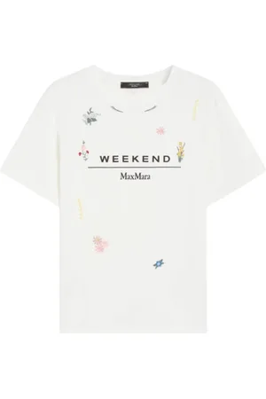 Max Mara Tops, Dames, Wit, L, Katoen, Olga Katoenen T-shirt met borduurwerk