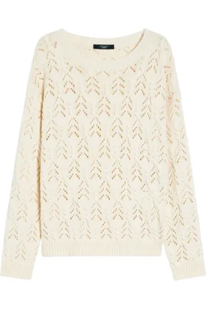 Max Mara Truien, Dames, Wit, S, Katoen, Katoenen Teramo Trui met Gevlochten Details