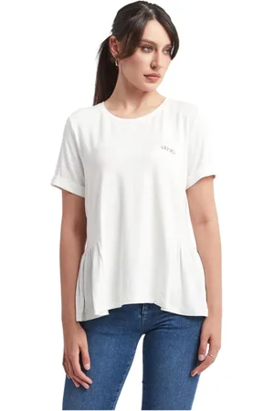 Liu Jo Tops, Dames, Wit, XS, Klassieke T-shirt met korte mouwen Wit Ivoor