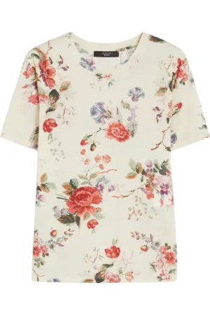 Max Mara Tops, Dames, Veelkleurig, M, Katoen, Bloemenprint Katoenen T-Shirt Cadine