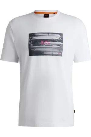HUGO BOSS Tops, Heren, Wit, XL, Katoen, Heren Katoenen T-shirt met Voorkant Print