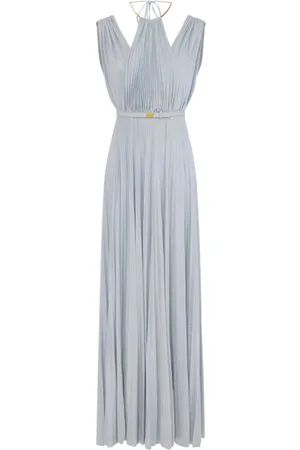 Elisabetta Franchi Kleedjes, Dames, Blauw, L, Blauwe Geplooide Maxi Jurk