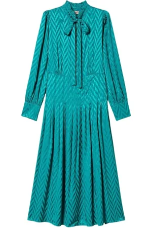 Twin-Set Kleedjes, Dames, Blauw, M, Lange Chevron Jurk met Strik