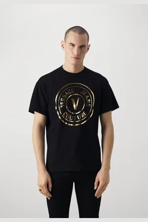 VERSACE Tops, Heren, Zwart, L, Dikke Folie Regular Fit Zwarte Jeans
