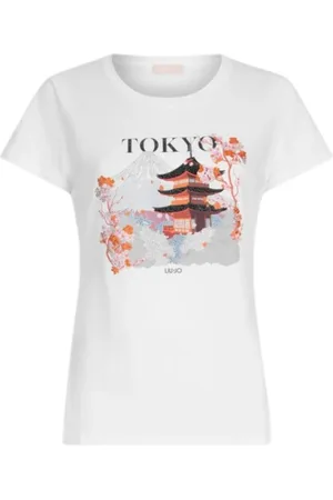 Liu Jo Tops, Dames, Wit, L, Katoen, Tokyo Grafisch Katoenen T-Shirt