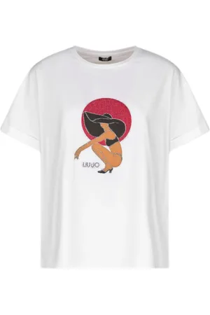 Liu Jo Tops, Dames, Veelkleurig, S, Katoen, Basis Ronde Hals T-Shirt met Grafische Print