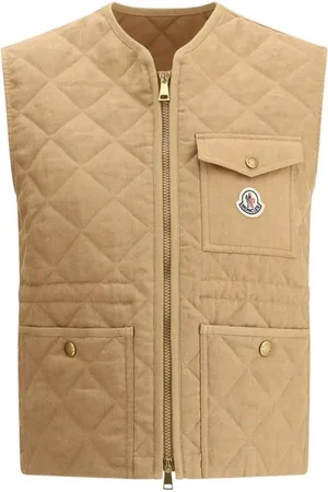 Moncler Jassen, Dames, Bruin, S, Linnen, Gewatteerd Gewatteerd Vest met Voorzakken