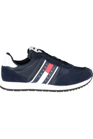 Tommy Hilfiger Schoenen, Heren, Blauw, 42 EU, Polyester, Blauwe Polyester Sneaker met Contrastdetails