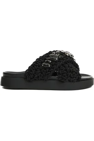 INUIKII Schoenen, Dames, Zwart, 39 EU, Zwarte sleehak sandalen met strass