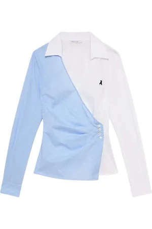 Patrizia Pepe Blouses & Shirts, Dames, Veelkleurig, 2Xs, Katoen, Overhemd met gekruiste kraag en gedrapeerde knopen