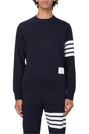 Thom Browne Sweatshirts & Hoodies, Heren, Blauw, M, Katoen, Blauwe Gestreepte Sweatshirt