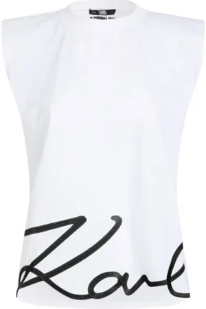 Karl Lagerfeld Tops, Dames, Wit, S, Katoen, Top Con logo