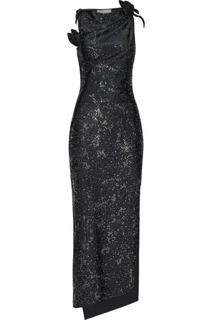 COPERNI Kleedjes, Dames, Zwart, M, Zwarte jurk met strass en rozen
