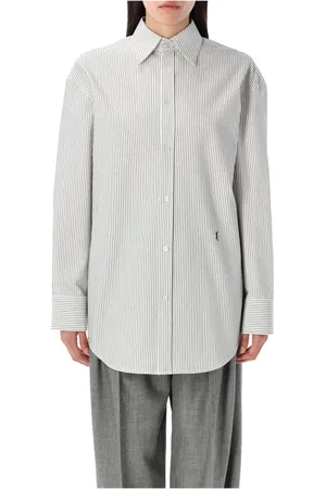 Saint Laurent Blouses & Shirts, Dames, Wit, 2Xs, Katoen, Gestreepte Cassandre Shirt met Borduurwerk