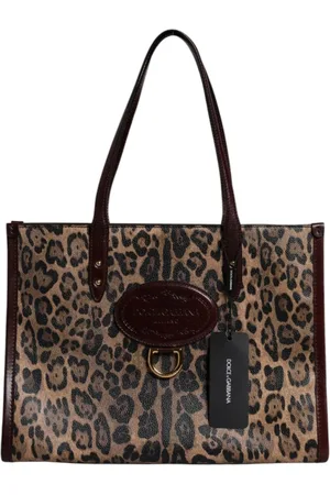 Dolce & Gabbana Tassen, Dames, Bruin, ONE Size, Leer, Luipaardleren Schoudertas met Schouderband