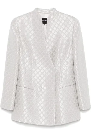 Giorgio Armani Jassen, Dames, Wit, M, Pailletten, Geometrische Jacquardjas met pailletten