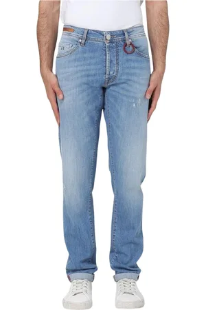 sartoria tramarossa Jeans, Heren, Blauw, W30, Katoen, Versleten Straight Leg Jeans Stijlvol Ontwerp