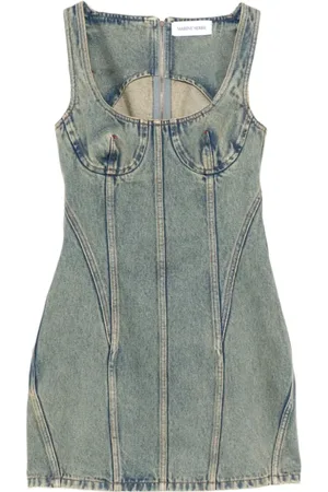 Marine Serre Kleedjes, Dames, Blauw, S, Denim, Maan Laser Denim Mini Jurk