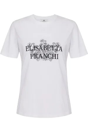 Elisabetta Franchi Tops, Dames, Wit, M, Katoen, Katoenen Jersey T-shirt met Voorkant Print