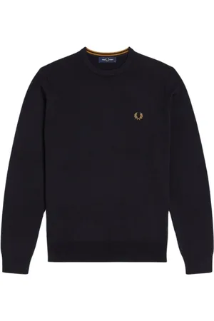 Fred Perry Truien, Heren, Blauw, XS, Wol, Navy Wol Ronde Hals Sweater