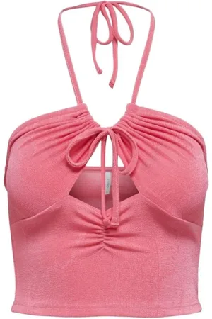 ONLY Tops, Dames, Roze, M, Polyester, Mouwloze V-hals top met strikdetail