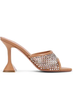 Amina Muaddi Schoenen, Dames, Bruin, 40 EU, Kristal Net Slipper met 9,5 cm Hak