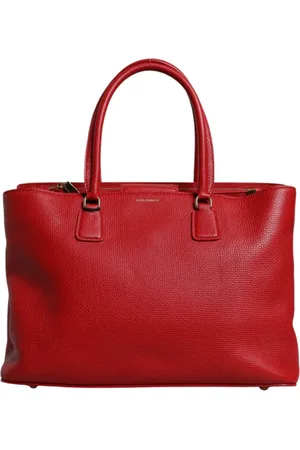 Dolce & Gabbana Tassen, Dames, Rood, ONE Size, Leer, Rode Kalfsleren Logo Plaque Handtas