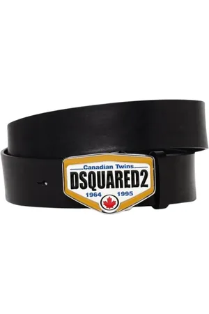 Dsquared2 Accessoires, Heren, Zwart, 105 CM, Zwarte Leren Riem met Metalen Gesp