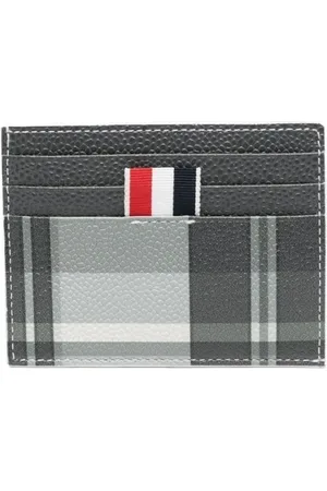 Thom Browne Accessoires, Heren, Veelkleurig, ONE Size, Ruitpatroon Kaarthouder Portemonnee Zwart