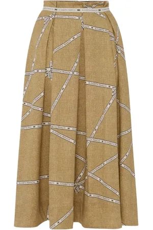 Elisabetta Franchi Rokken, Dames, Veelkleurig, L, Katoen, Elegante katoenen midi-rok met logotailleband